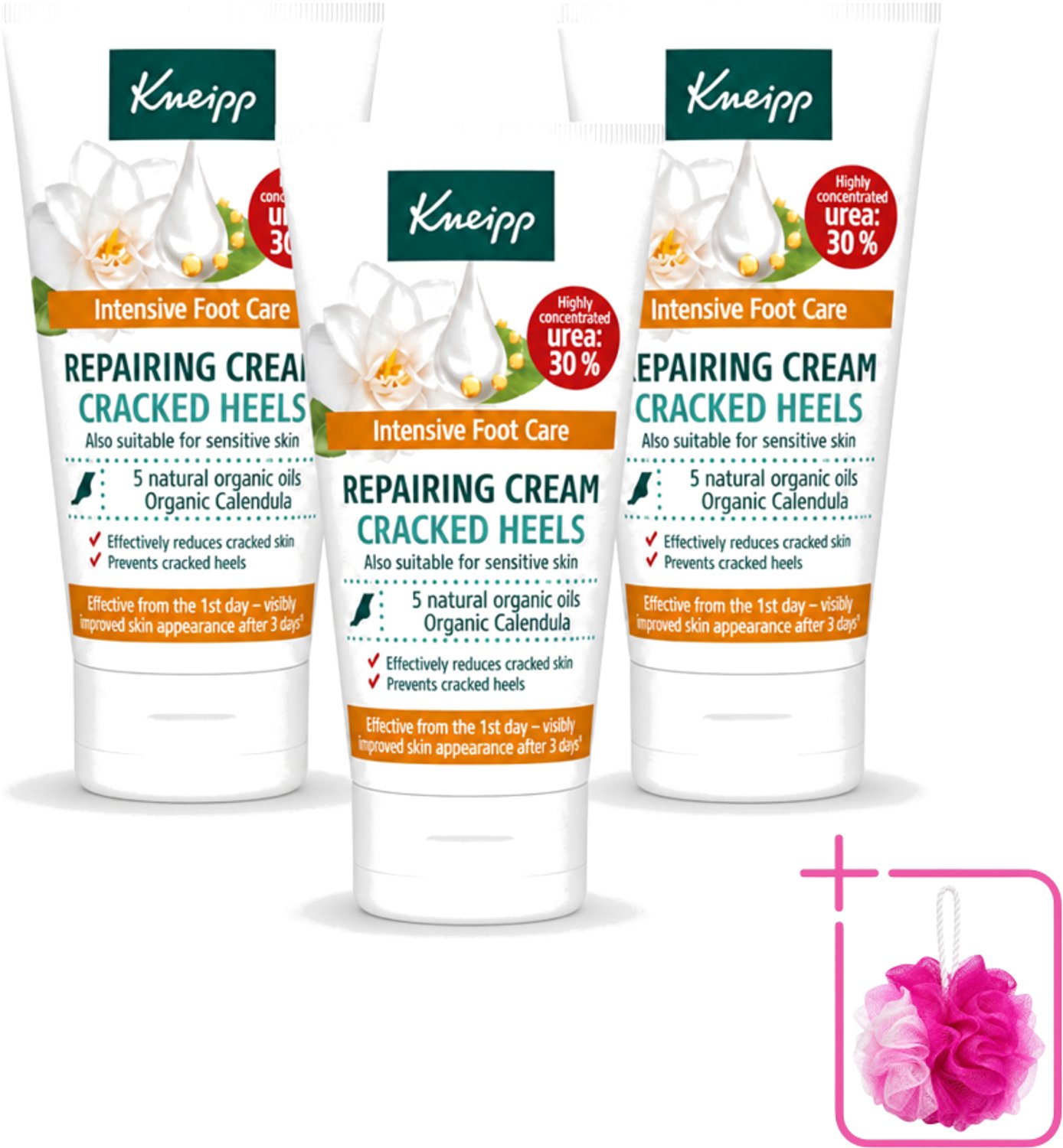 3 x Kneipp - Hielklovencrème - 30 % ureum - Geschikt voor diabetici - 50 ml - Bulkverpakking - Kneipp Hielklovencrème - Douchemop - 30% ureum