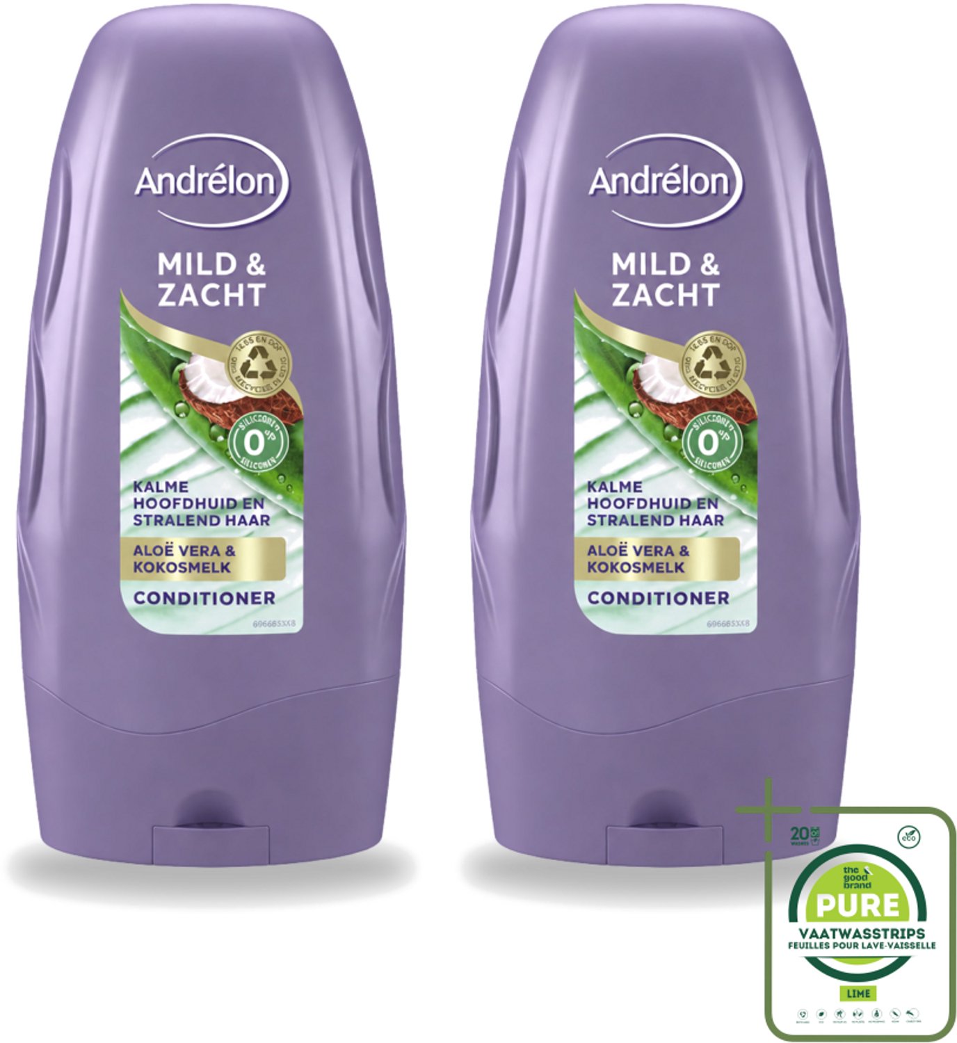 2 x Andrélon - Mild & Zacht - Conditioner - 250 ml - Grootverpakking - Vaatwasstrips - Conditioner Voor Gevoelige Hoofdhuid - Zachte Conditioner - Haar Verzorging - Aloë Vera Conditioner - Kokosmelk Conditioner