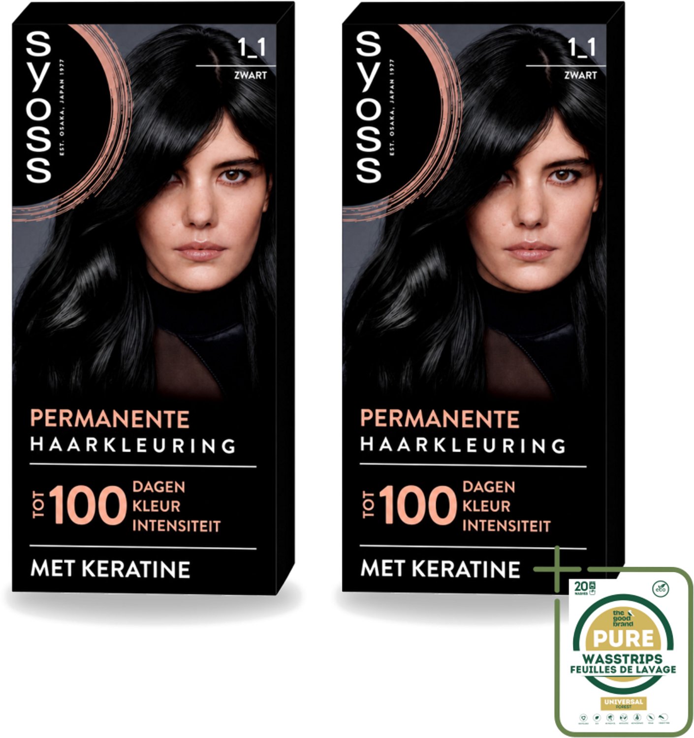 2 x SYOSS - Coloration 1-1 Zwart - Haarverf - Grijsdekking - Vermindert Haarbreuk - Wasstrips - Haarverf - Permanente Haarkleur - Grijsdekking - Keratine - Haarkleur Krachtig