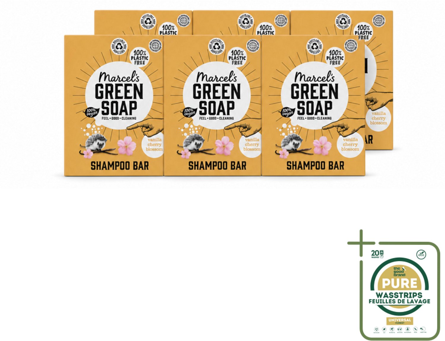 6 x Marcel's Green Soap - Shampoobar - Vanilla & Cherry Blossom - Versterkt & verzorgt - 90 gr - Wasstrips - Shampoobar - Natuurlijke Shampoo - Biologisch Afbreekbaar - Vegan Shampoo - Sulfaatvrij Shampoo