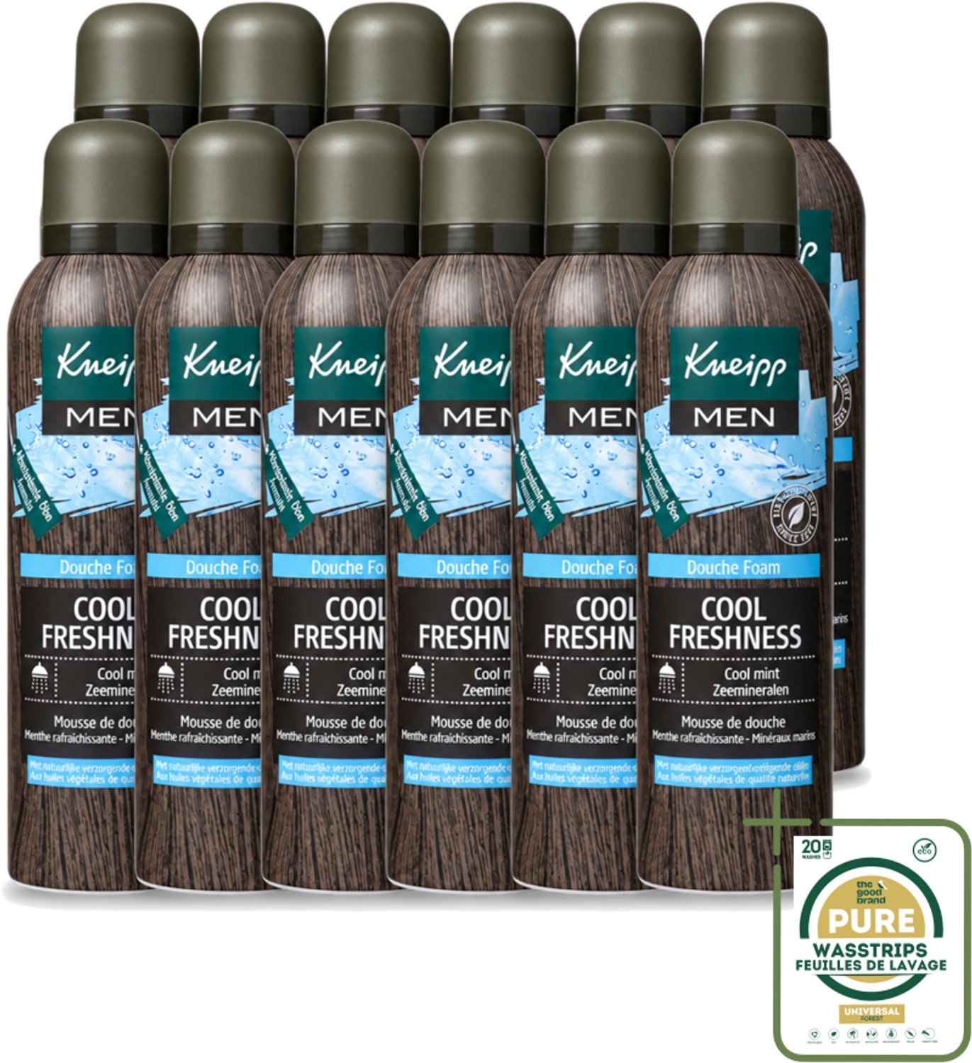 12 x Kneipp - Douche schuim - Men Cool Freshness - Frisse geur - 200 ml - Wasstrips - Douche Schuim Mannen - Frisse Geur - Natuurlijke Ingrediënten - Huid Verzorging - Schuim Voor Douche