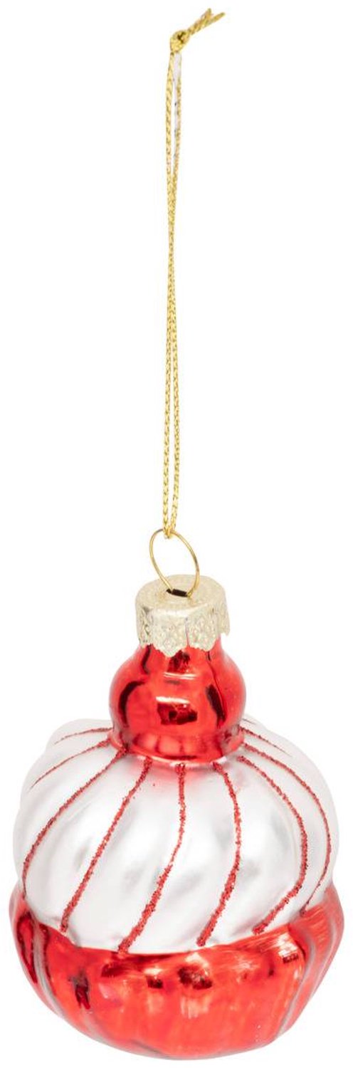 Suspension de sapin gâteau en verre rouge et blanc H. 7 cm