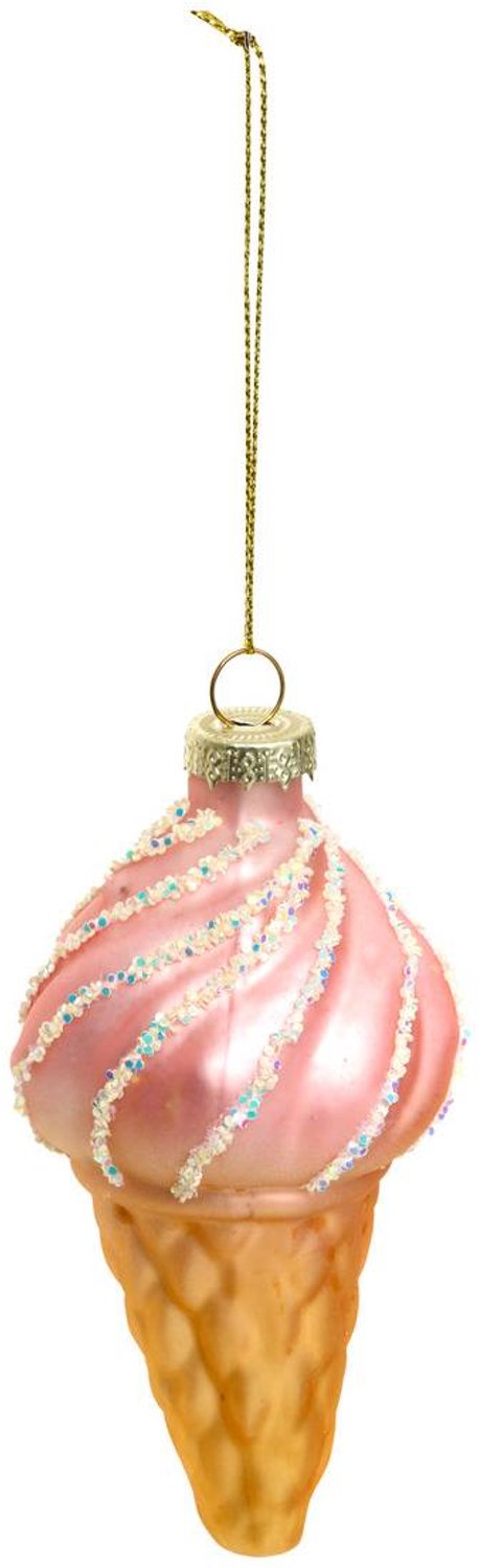 Feeric lights & Christmas Hangende versiering in de vorm van een kerstboom met een roze glazen ijshoorntje, 11 cm Rose