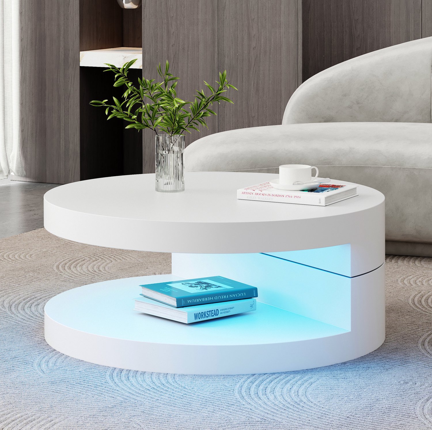 CHICFURN Salontafel - 360° draaibaar - tweelaags - wit