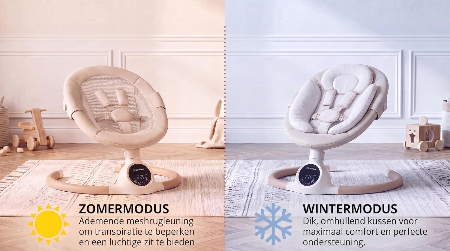 BEBE2LUXE ALPHA Elektrische Babyschommel en Wipstoel, Bluetooth-compatibel, draagbare rustgevende babystoel met schommelbewegingen en ingebouwde geluiden (bruin) – foto 3