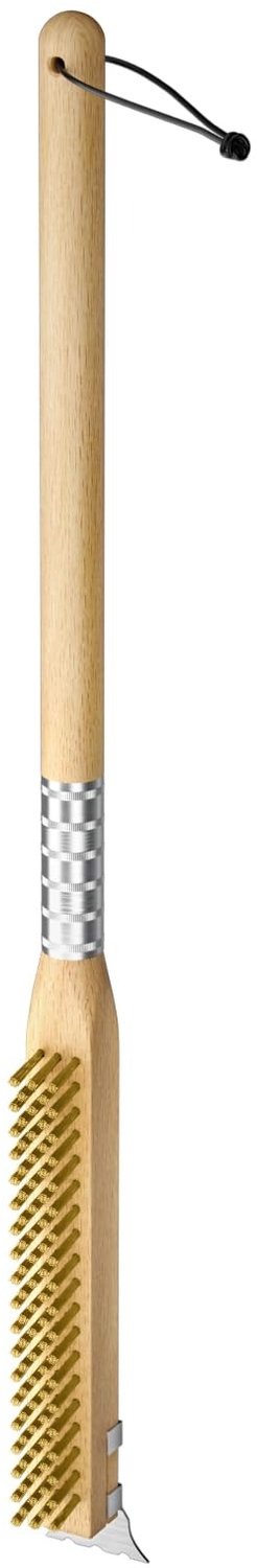 Famanu – Pizza Oven Borstel met Stalen Schraper en Messing Haren, 64.5 cm