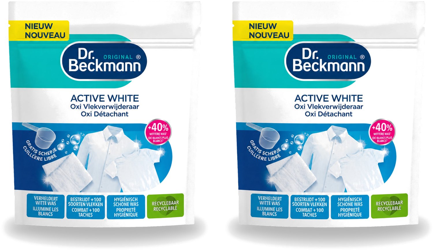 2 x Dr. Beckmann – Active White Oxi – Witte Was Poeder – 400 g - Voordeelverpakking - 2 stuks