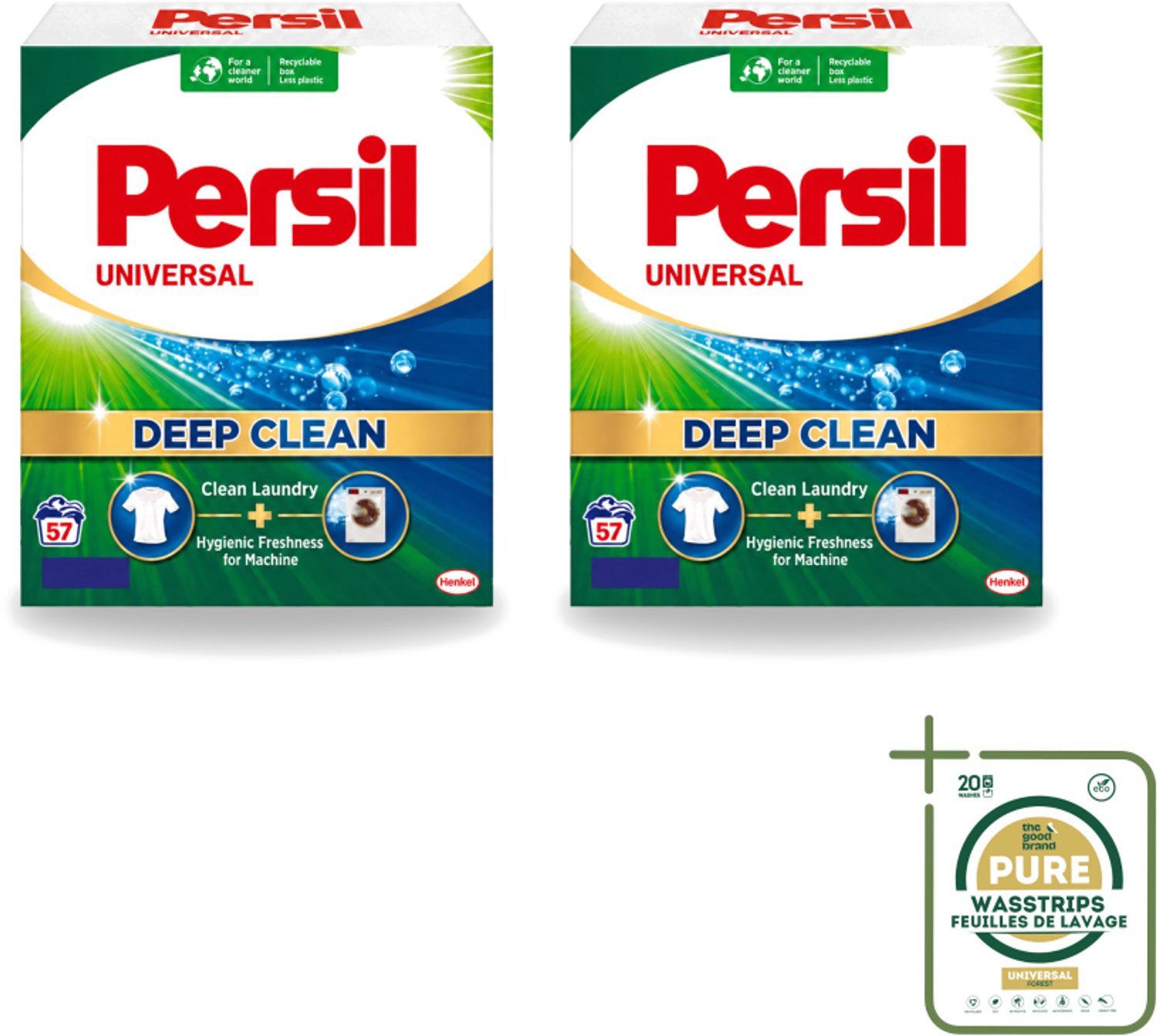 2 x Persil – Waspoeder – Witte Was - 57 Wasbeurten - Wasstrips - Wasmiddel - Waspoeder - Diep Reinigen - Vlekken Verwijderen - Frisheid