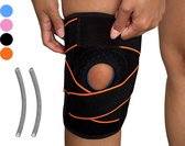 Goodli Kniebrace - One Size - Dijomtrek 35 tot 60 cm - Zwart en Oranje - Verstelbare Patellabrace met Gelkussen en Veerstrips - Dames en Heren - Verstelbare Kniebandage - Knieband Ademend & Lichtgewicht