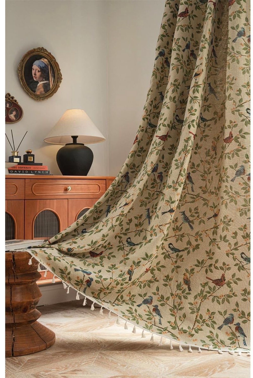 Country Style Gordijnen - Vintage Opaque Beige met Jacquard Patroon en Kwastjes
