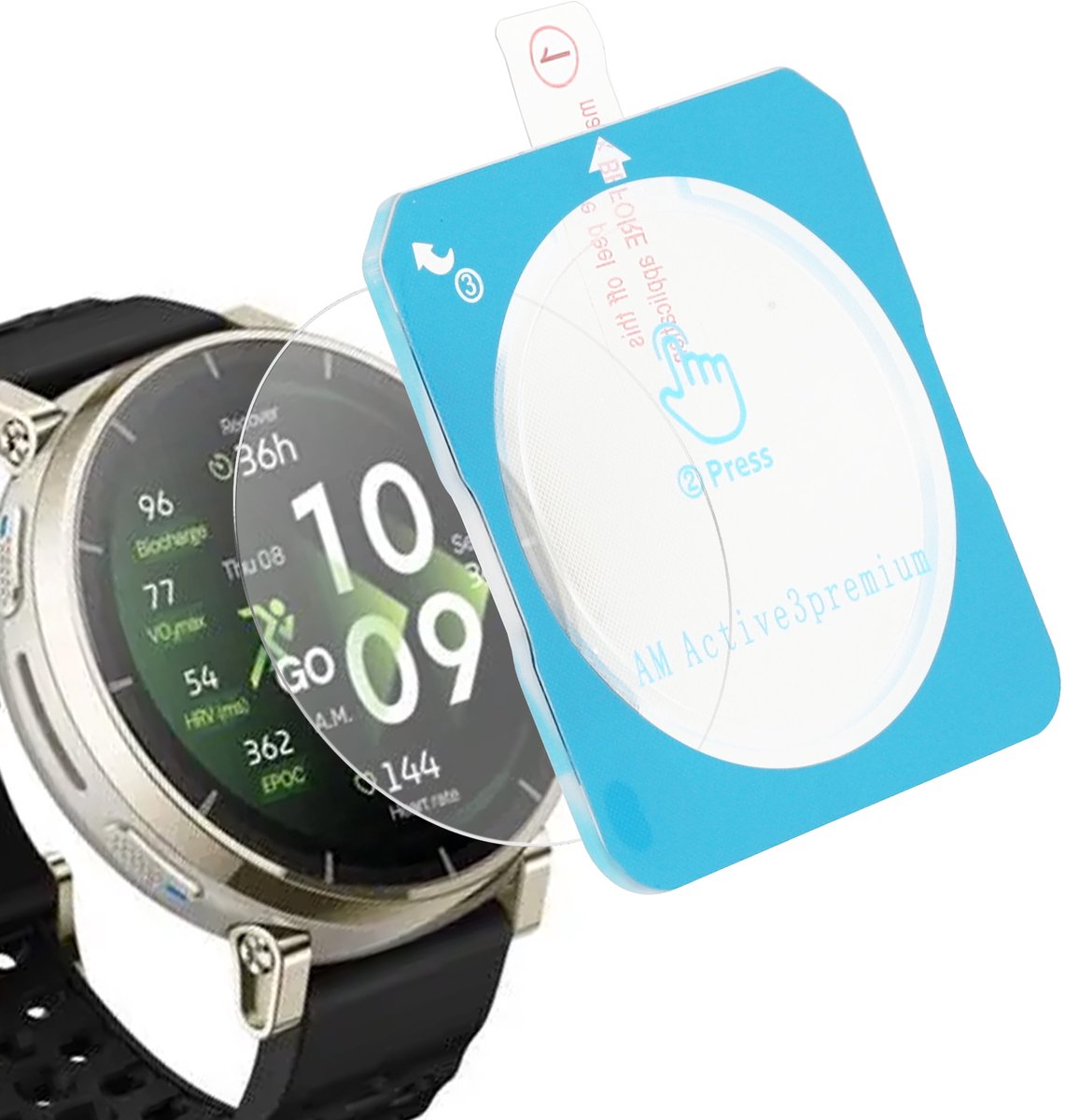 kwmobile 2x smartwatch screenprotector geschikt voor Amazfit Active3 Premium - Protector sporthorloge krasbestendig - Transparant met aanbrengtool