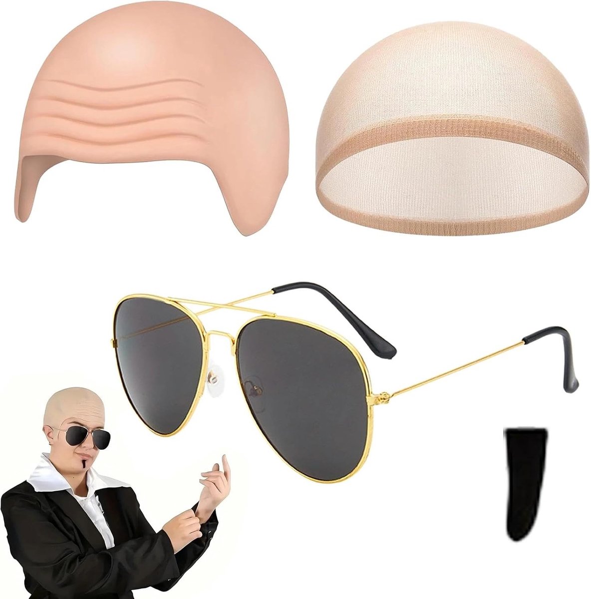 Compleet kostuumset voor volwassenen met bare cap, zwarte zonnebril en soul patch - Perfect voor 80s en 90s themafeesten, festivals en verkleedpartijen