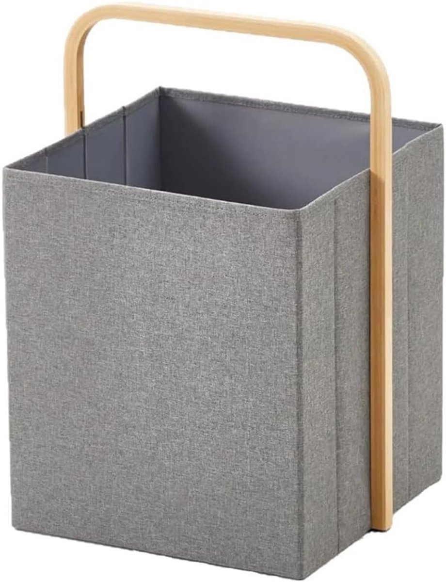 Vouwbare Wasmand met Bamboe Handvat, Opvouwbaar, Duurzaam en Stijlvol voor Slaapkamer, Badkamer en Studentenhuis (Grijs) - Perfect voor Organisatie en Opslag
