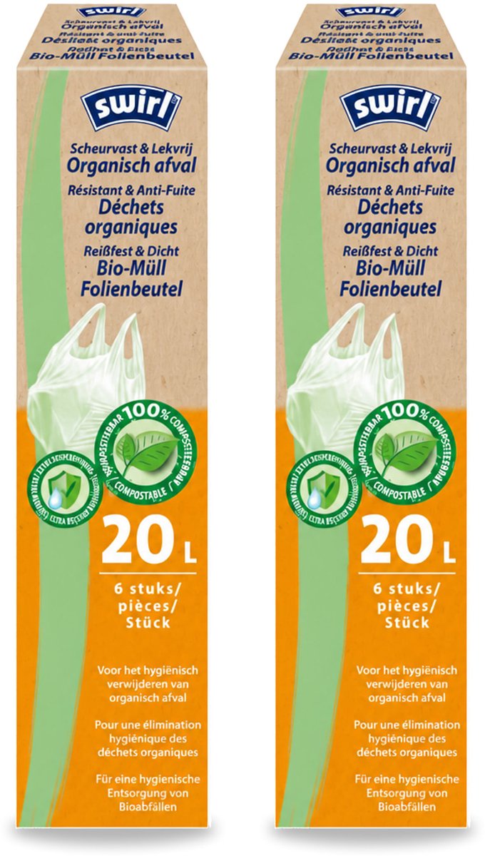 2 x Swirl – Pedaalemmerzakken – Bio – 20 L – 6 zakken - Bulkverpakking - 2 stuks