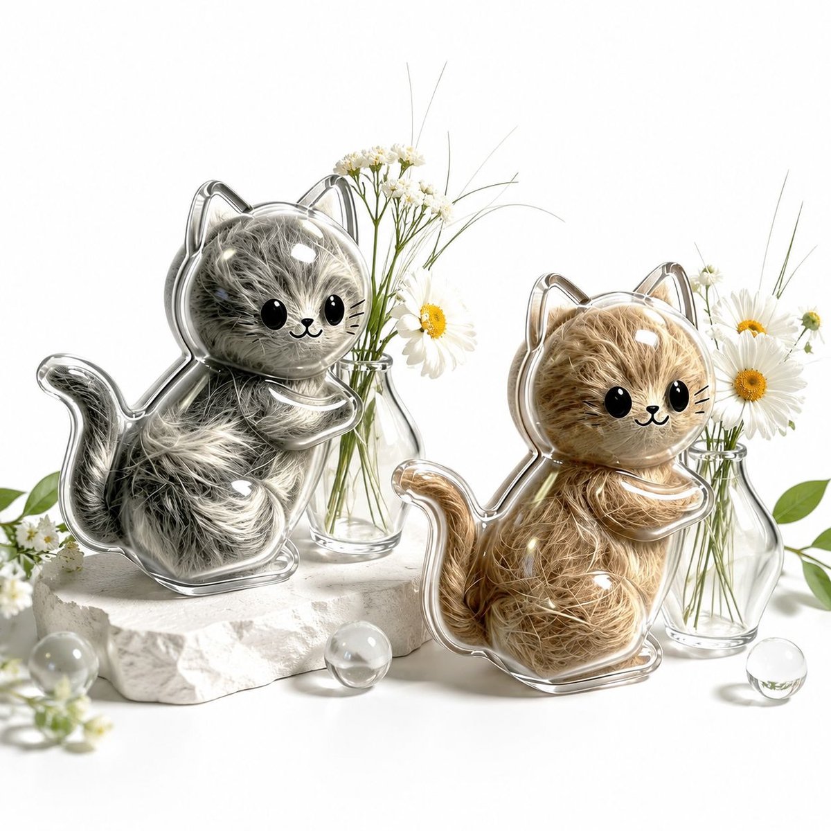 VHV - Acryl kattenhaar verzamel koelkastmagneten - 2-pack - Mini herinnering vaasje dat gevuld kan worden met kattenhaar - Geschikt voor het verzamelen van katten snorharen - Herinnerings decoratie voor huisdieren - Magnetisch