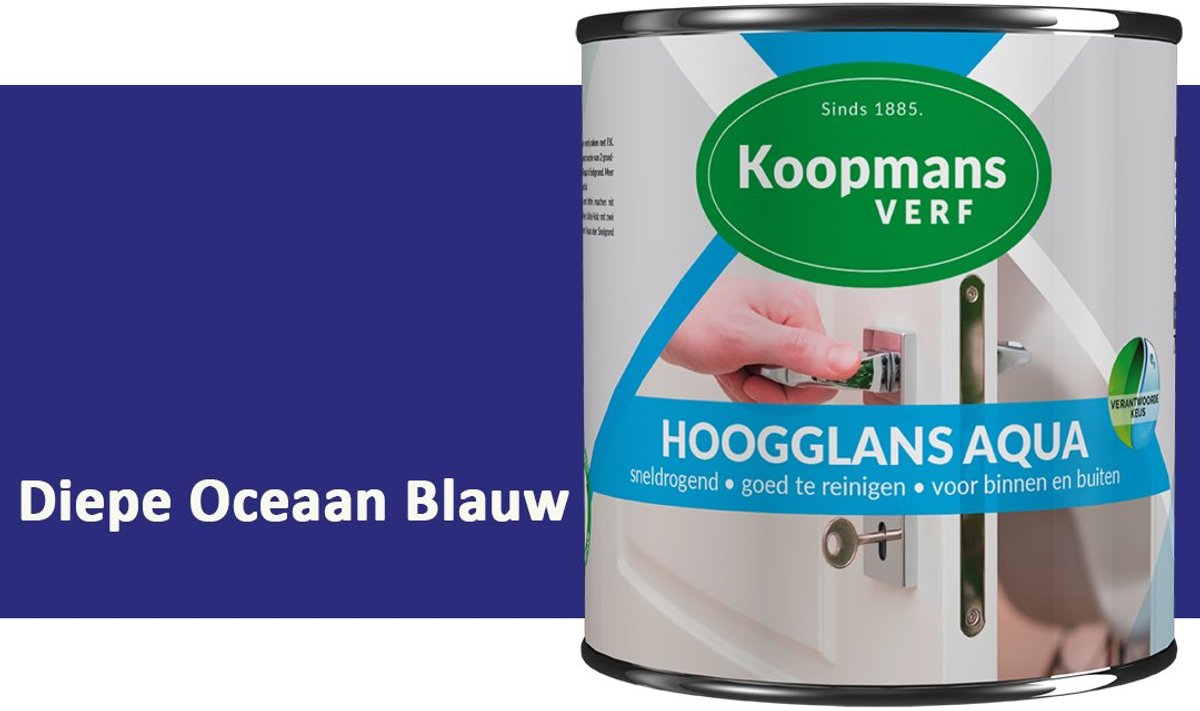 Koopmans Hoogglans Aqua Lak – 750 ml – Diepe Oceaan Blauw – Hoogglans Verf – Sneldrogend & Biobased – Voor Binnen en Buiten – Hout & Metaal