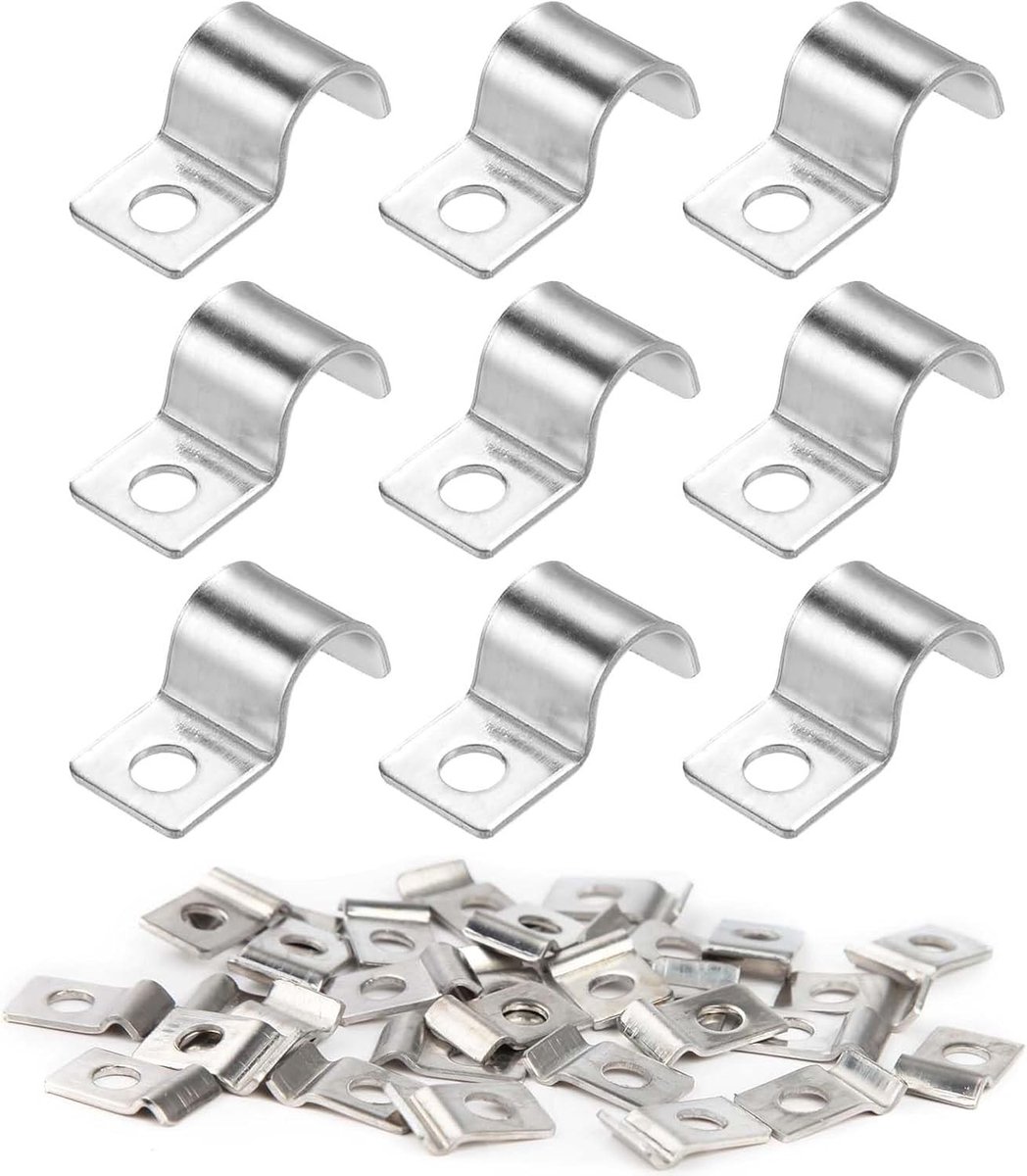 Set van 50 metalen slangklemmen voor bevestiging, geschikt voor slangen, kabels en kleine buizen, diameter 8 mm, roestvrij staal en duurzaam ontwerp