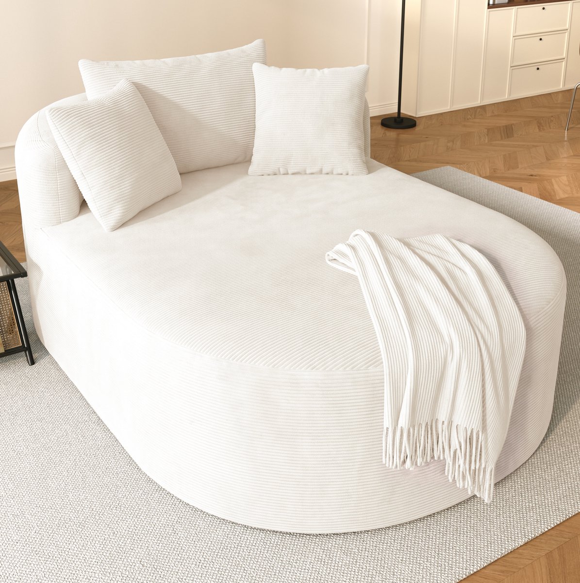 MODENUIT Relaxfauteuil 170 x 112,5 cm - Ovale Extra Diepe Zitting - Woonkamer - Ribfluweel Lichtbeige