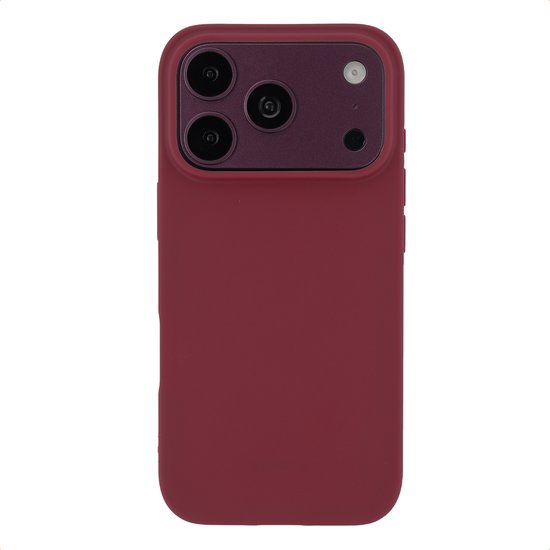 Coque bordeaux pour iPhone 15 Pro/14 Pro avec unité caméra bordeaux, gros plan.