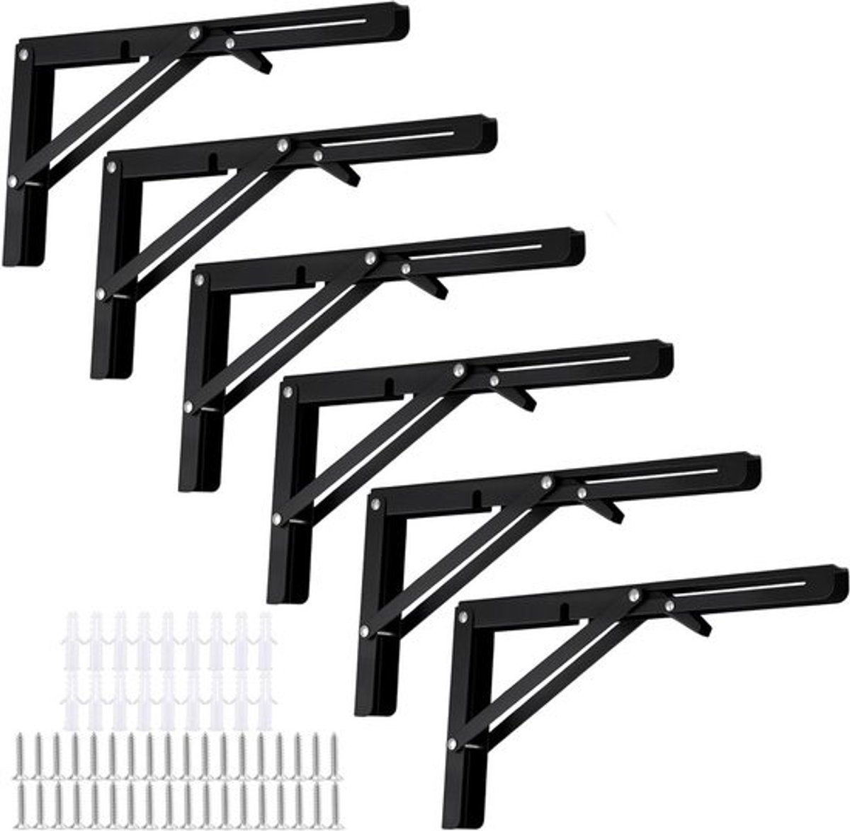 Vouwconsole, set van 6, 300 mm - Vouwhoeksteun 90° voor planken en muurtafels