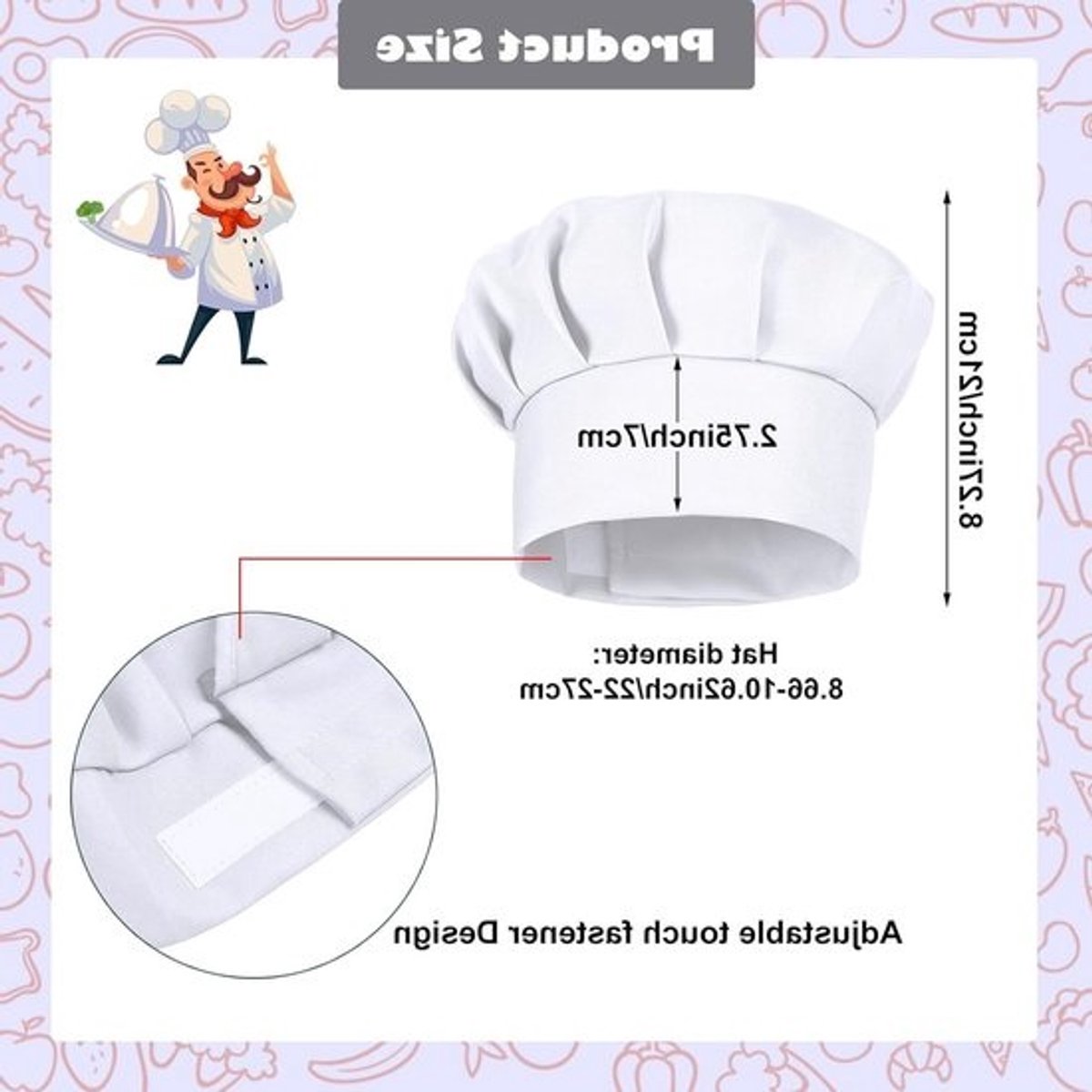 Verstelbare kookmutsen - Voor kinderen - Uniseks koksmutsen - Voor kinderen van 2–5 jaar - Ideaal voor koken, bakken en creatieve keukenactiviteiten, wit, one size