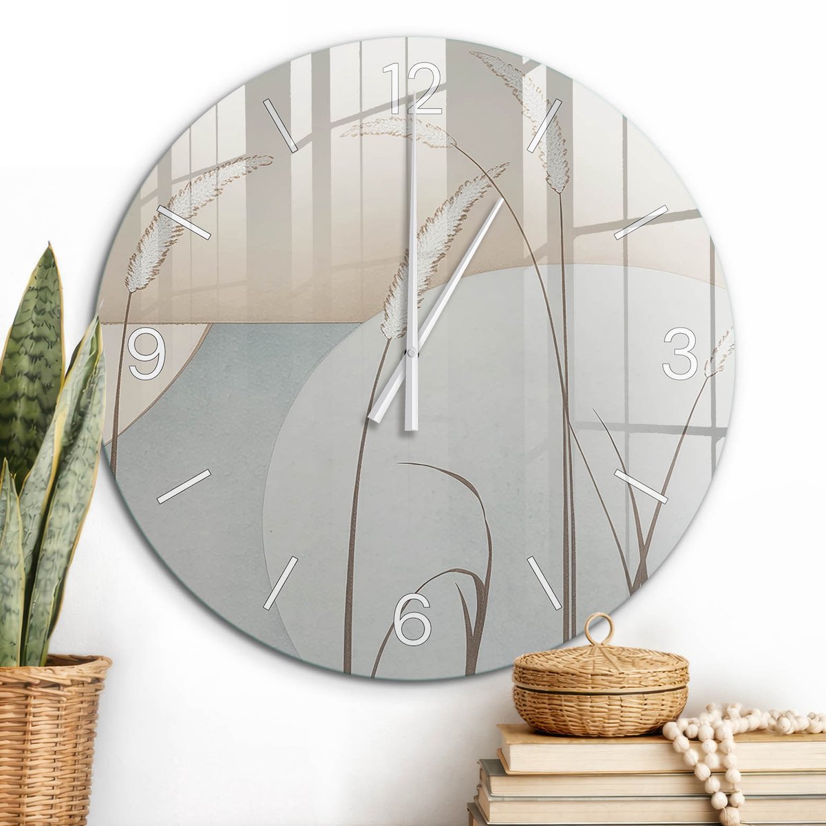 ArtPrintCave Romig Glazen Klok - Wandklok 60 cm - Muurklok Rond - Geometrische Aard Unieke Klok - Abstractie Stille Wandklok - Witte Klokwijzers