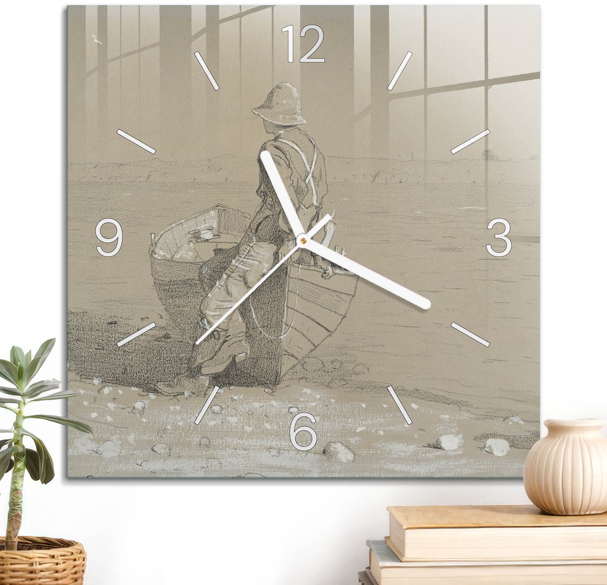 ArtPrintCave Beige Glazen Klok - 30x30 cm - Wandklok Vierkant - Een Vredig Toevluchtsoord Unieke Klok - Natuur Stille Wandklok - Witte Klokwijzers