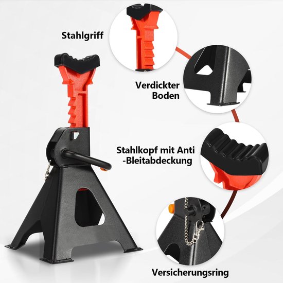 3T draagkracht, hoogteverstelbaar 285-430mm, steunpoten voor voertuigen met veiligheidsvoorzieningen, auto/PKW parkeerbok steunbok voor PKW, caravan, campers, set van 2 — afbeelding 3