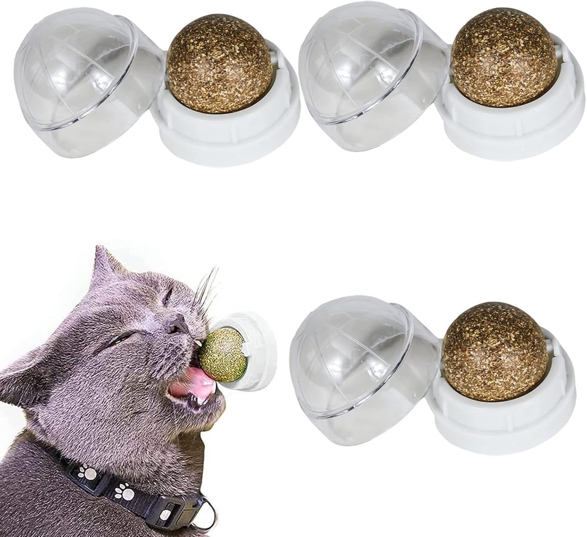 Ballen speelgoed voor katten, 3 stuks kattenkruid muurbal kattenkruid likken bal kat mintbal draaibare likken traktaties speelgoed voor katten tanden schoonmaken interactief