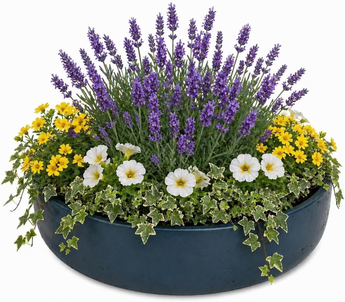 Pots Ethan plantenbak blauw, maat XL, handgemaakte schaal van glasvezel, steen en beton, decoratie voor binnen en buiten, weerbestendig