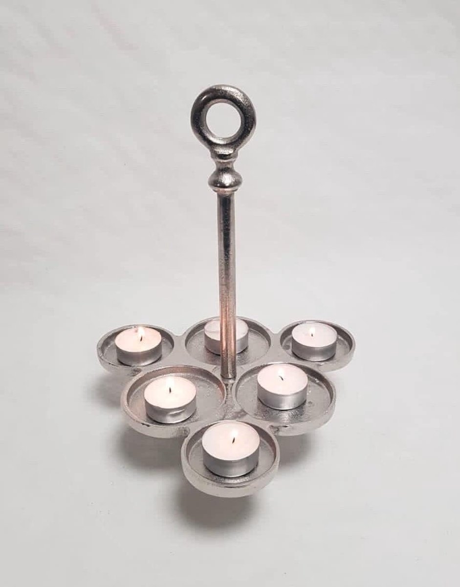 Kerstdecoratie, adventsdecoratie, 6 kandelaars, theelichtstandaard, etagère