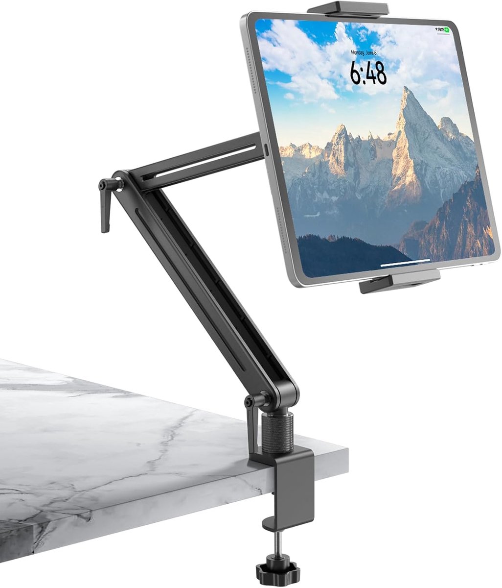 Monitorstandaard voor 15,6 inch - tablet iPad houder standaard voor slaapkamer woonkamer keuken premium textuur alle aluminium behuizing ingebouwde sleutel eenvoudig 360° verstelbaar