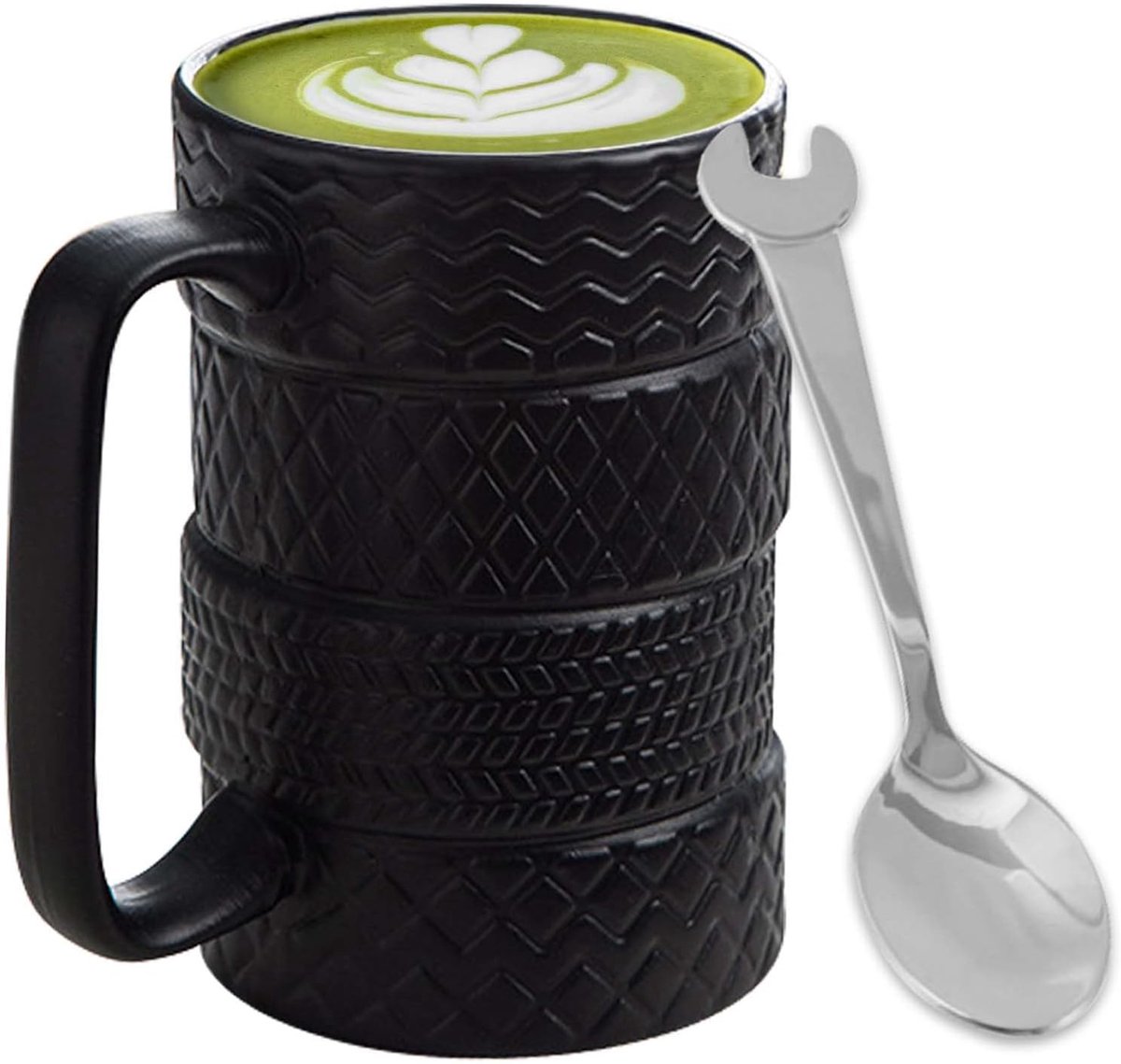 500 ml, bandenvormige keramische mok met lepel, 3D-grote autobeker met handvat, keramische bandenbeker voor koffie, thee, dranken, koffiekopjes voor kantoor en autoliefhebbers, grappig