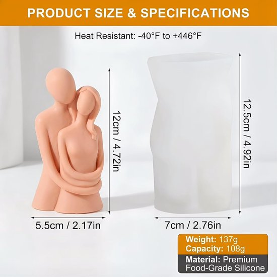 3D-body kaarsvorm, siliconen vorm, kaarsen, lichaam, paar, knuffelen, kaarsvormen, handgemaakte doe-het-zelf siliconen kaarsen maken, voor handwerk, ornamenten, geurkaars, handgemaakte zeep — afbeelding 2