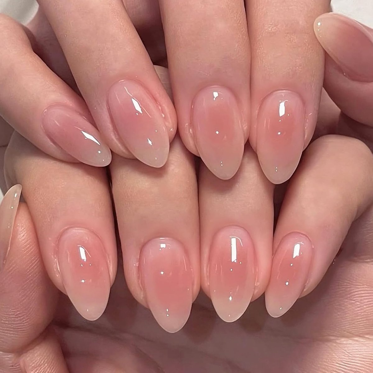 24 stuks kunstnagels, korte amandel, nude roze, Franse nagels om op te plakken, volledige dekking, kunstnagels, zelfklevend, zachte gel, acryl, kunstnagels voor vrouwen, nagelkunst, decoratie