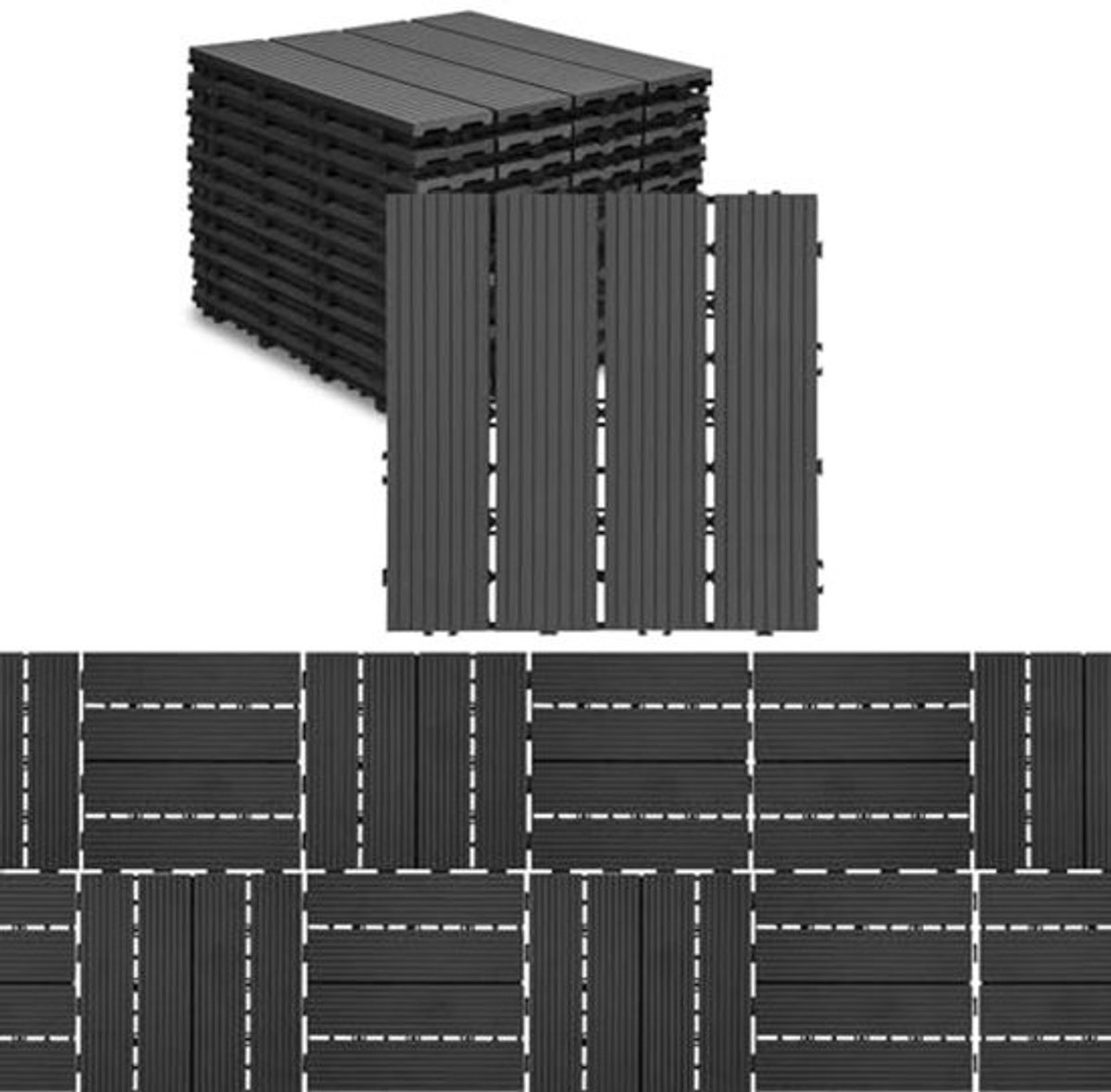Terrastegels van WPC, 30 x 30 cm, 55 stuks, 5 m², antislip met drainage en plug-in systeem