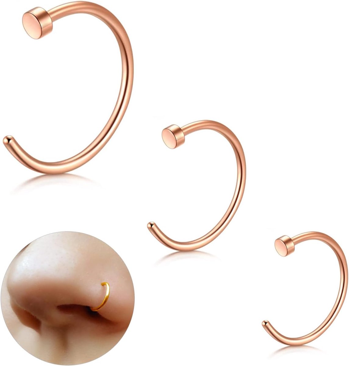 Titanium nep neusgat piercing septum neus tragus helix conch nep neuspiercing dames heren 18G 20G 6MM/8MM/10MM zilver goud 3 stuks hypoallergeen nep neusgat piercing