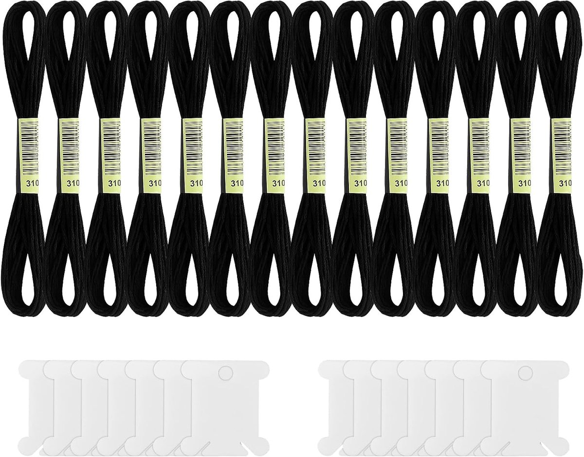 14 stuks zwart borduurgaren, 8 meter kruissteekgaren, kruissteekgaren uit de Black Series, met 14 witte spoelen, voor doe-het-zelf, knutselen, naaien