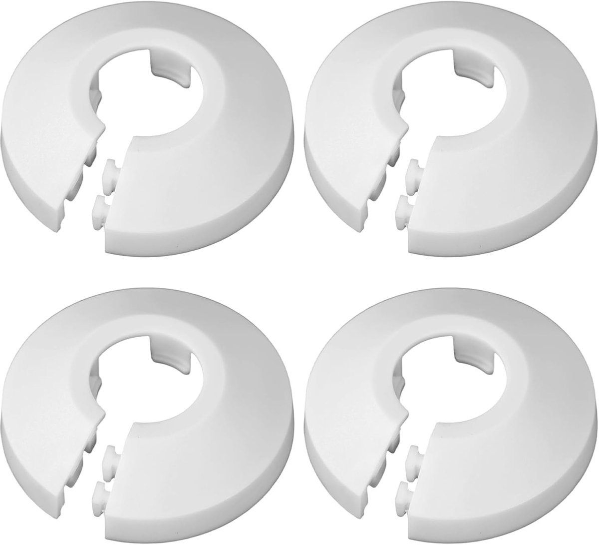 4 Stuks Flens Waterleidingafdekking, 1,27 cm Afdekplaten voor Sanitair PP Kraanrozet Decoratie Wandflens Sanitair Fittingen voor Badkamer Toilet Keuken (Wit)
