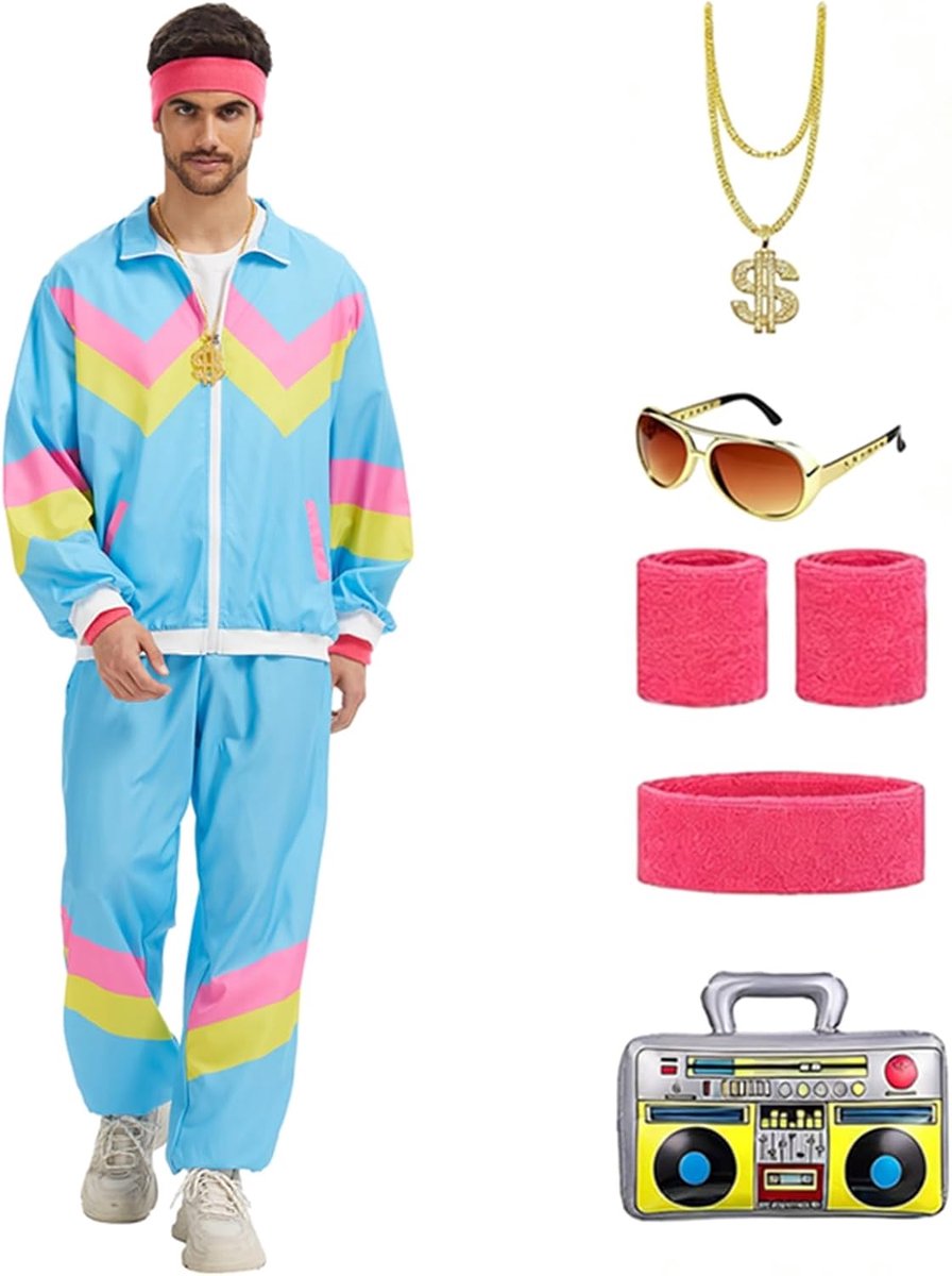 80s 90s outfit mannen vrouwen retro workout pak, disco hele body pak hip hop sportkleding set, joggingpakken, streetwear trainingspak, mode pakken