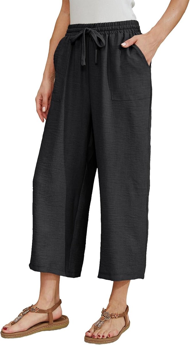 Damesbroek, 7/8 wijde pijpen, zomerbroek, lichte elegante linnen broek, casual losse vrijetijdsbroek, hoge taille, zomerbroek voor vakantie en dagelijks gebruik