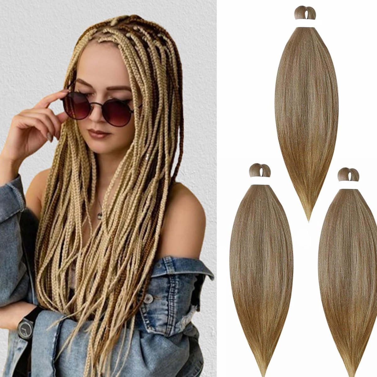 Stretched Vlechten Haar 26 Inch Gemakkelijk Vlechten Extensies Synthetisch Haar Voor Vlechten Pre Stretched Braiding Hair 3 Packs Natuurlijke Yaki Textuur EZ Braids, Donker Blond