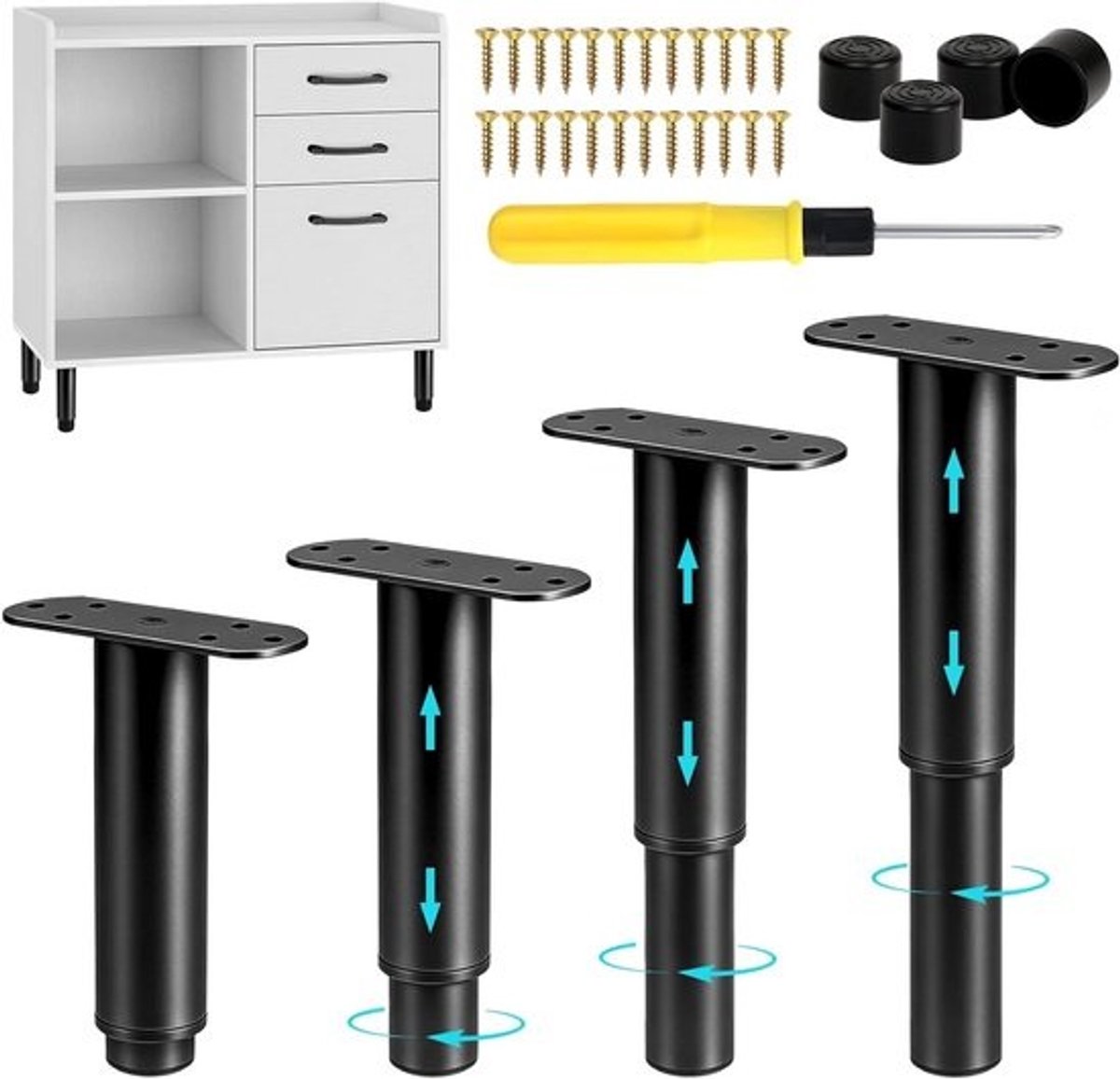 Meubelpoten - Bankpoten - Meubels Verstevigen - Verstelbare Hoogte - 18-34 cm - Zwart