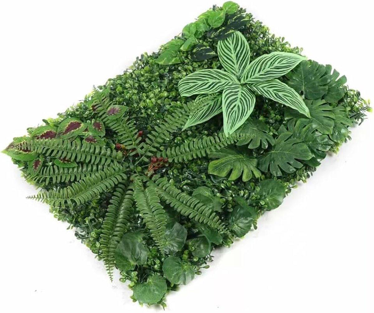 12 stuks plantenwand, plantenwand, groene kunstplanten, kustig, varen, bladeren, kunst, gras, mat, inkijkbescherming, wanddecoratie, tapijt, gazon, plantennet, klimhulp, klimhulp, ranknet, U-frame