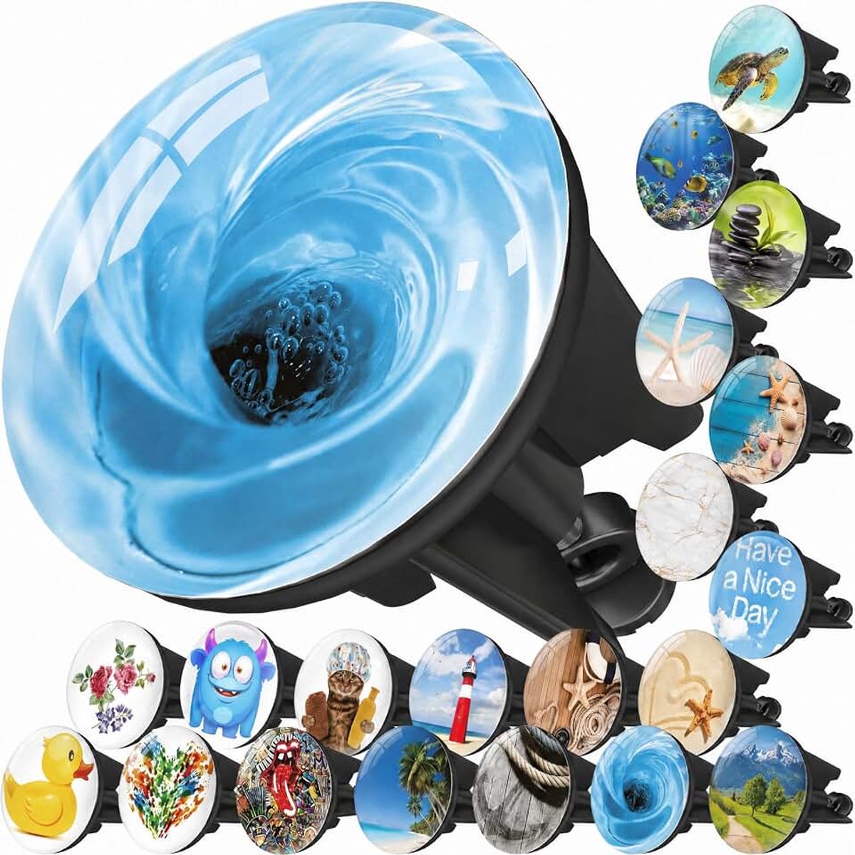 Universele Waschbeckenstöpsel 40mm mit Motivder Strudel - Strudel Chrom Abflussstopfen – aus Messing, Universal mit Gummi für Waschbecken im Bad und Bidets - Excenterstopfen