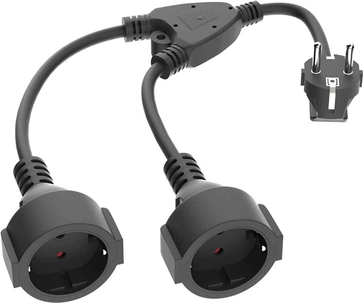 Verlengkabel voor buiten met waterdicht dubbel stopcontact en waterdicht buitenstopcontact, 250 V/16 A rubberen kabel voor buiten, zwart
