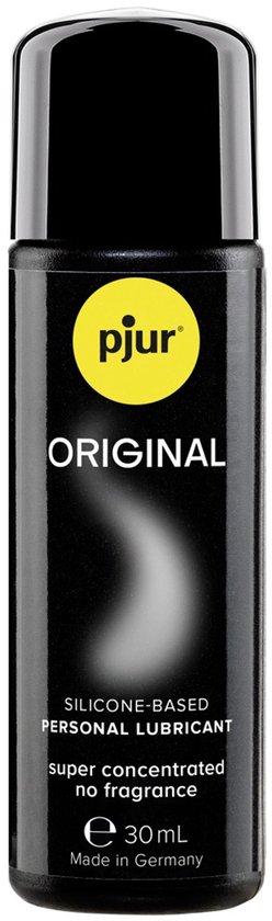 Flacon noir avec logo pjur et 'ORIGINAL' en lettres blanches. Lubrifiant personnel à base de silicone, 30 ml.