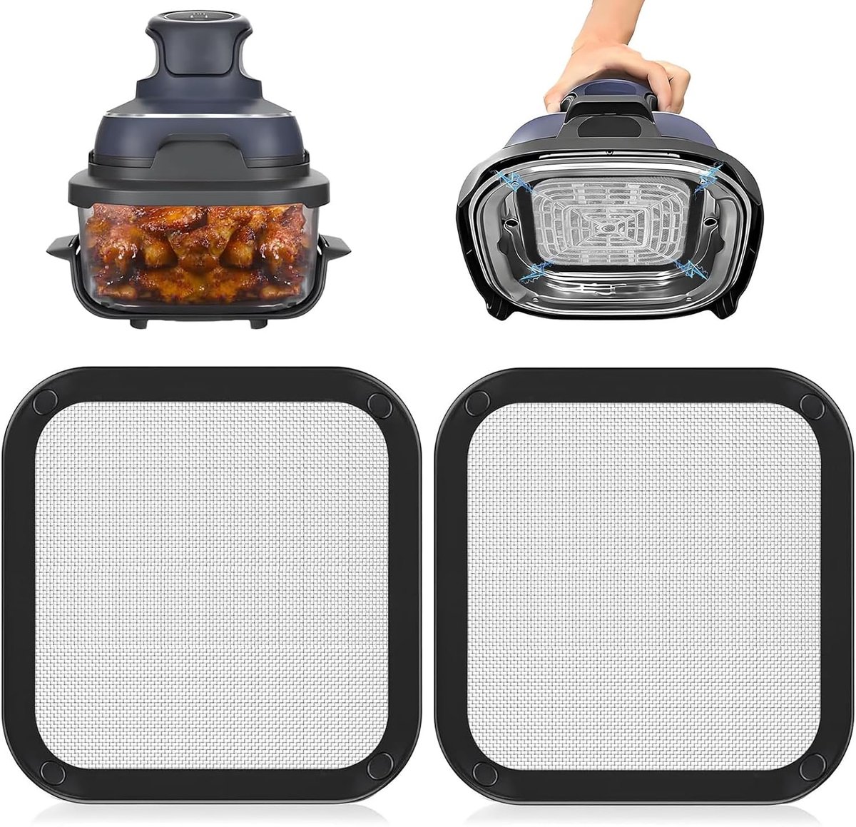 Set van 2 magnetische anti-projectiroosters voor Ninja CRISPi friteuse, rooster van roestvrij staal SUS304 voor glazen container 3,8 l, accessoires voor Ninja Crispi Air Fryer FN101EU