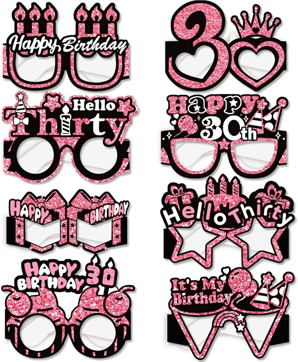 Brillen voor 30e verjaardag, roze, accessoires voor fotocabine voor vrouwen en meisjes, feestdecoraties, gastgeschenkartikelen, 30