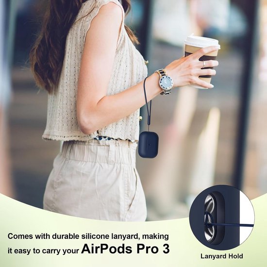 Hoesje compatibel met AirPods Pro 3 hoesje, schokbestendig, valbescherming, krasbestendig siliconen hoesje voor AirPods Pro 3e generatie met reinigingsset en koord, blauw (Midnight Blue) — afbeelding 5